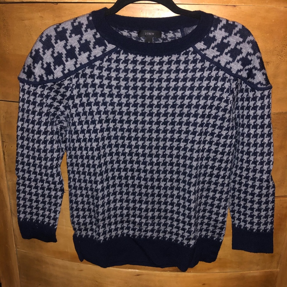 J Crew Grey and Navy Houndstooth Sweater